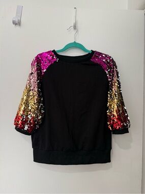 Black Sweatshirt with Multicolor Sequin Ombre Sleeves